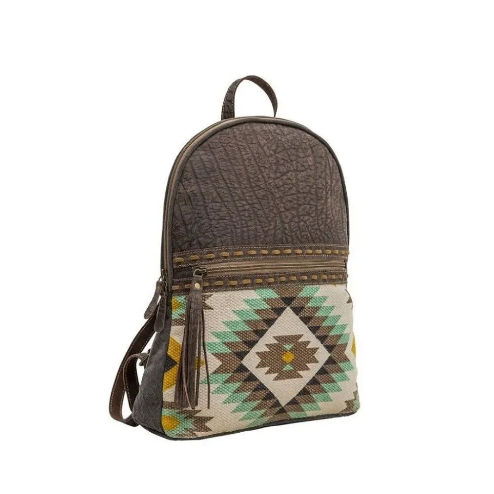 Myra Bag Handmade Absol Backpack Upcycled Canvas & Cowhide Leather